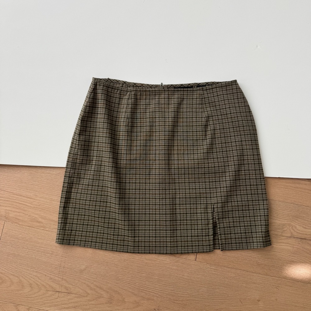 Vintage Express 90s Green Plaid Mini Skirt Side Slit Academia Size Medium Preppy